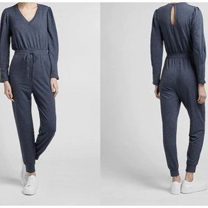 Navy Cozy Puff Sleeve Lounge Jumpsuit - Med